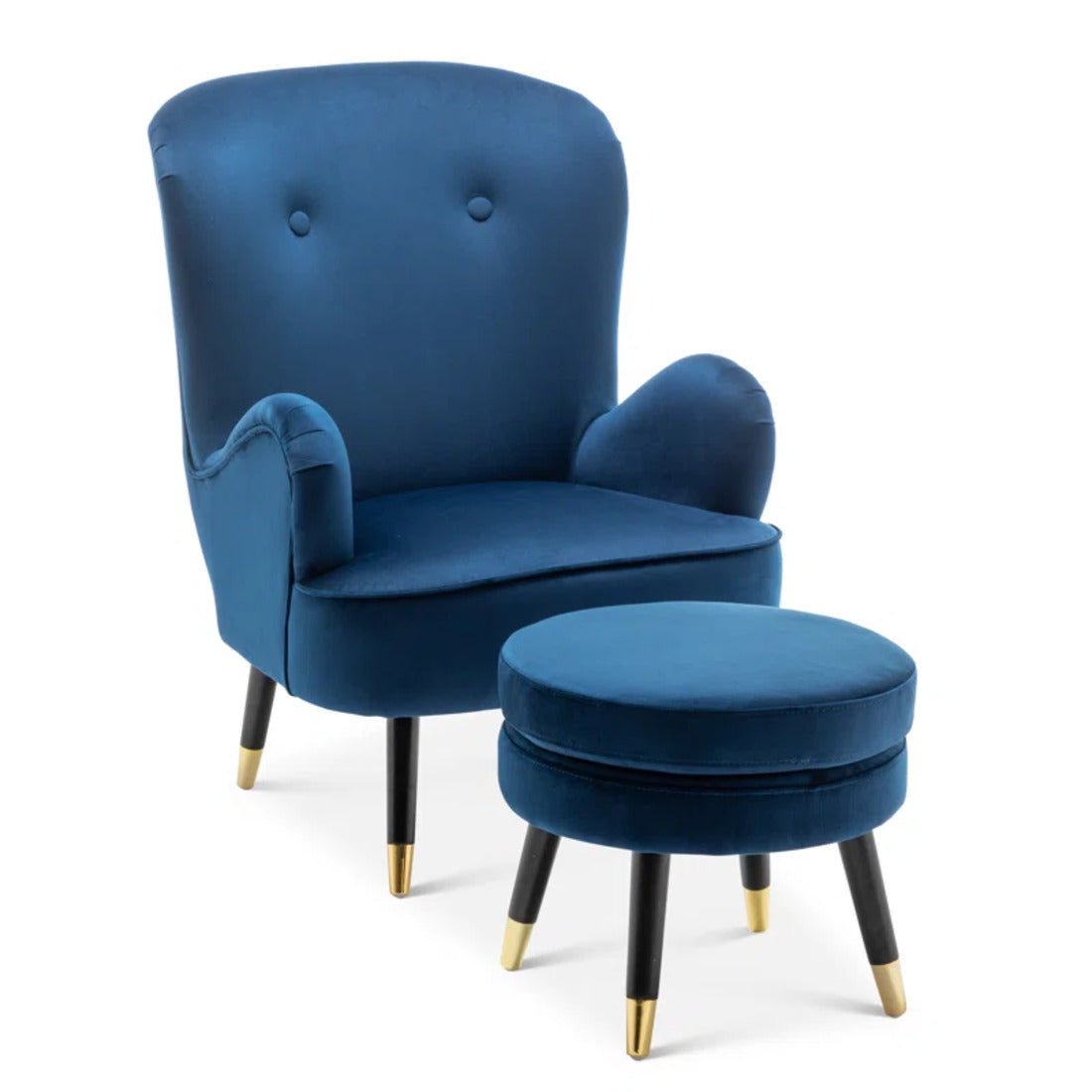 Luxury Navy Blue Comfy Velvet Lounge Chair with Ottoman - Decor Smart