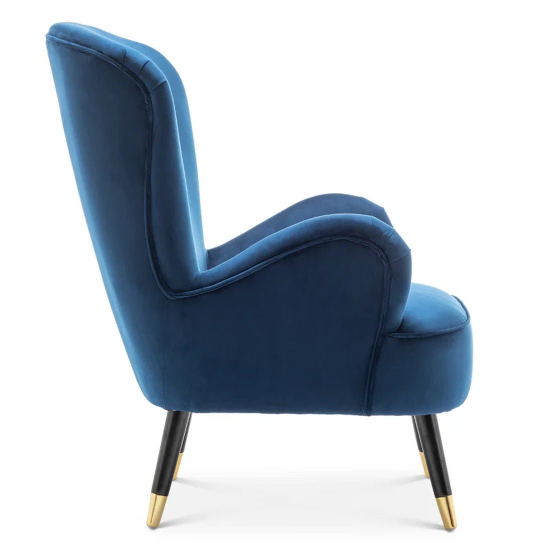Luxury Navy Blue Comfy Velvet Lounge Chair with Ottoman - Decor Smart