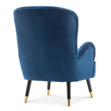 Luxury Navy Blue Comfy Velvet Lounge Chair with Ottoman - Decor Smart
