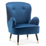 Luxury Navy Blue Comfy Velvet Lounge Chair with Ottoman - Decor Smart
