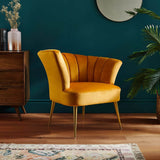Luxury Opening Shell Designer Yellow Velvet Sofa Lounge Chair - Decor Smart