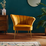 Luxury Opening Shell Designer Yellow Velvet Sofa Lounge Chair - Decor Smart