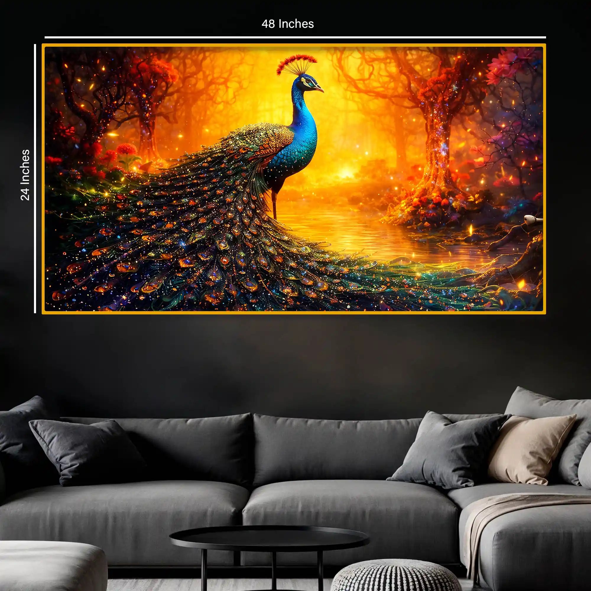 Luxury Peacock Crystal Glass Artwork Elegant Wall Painting