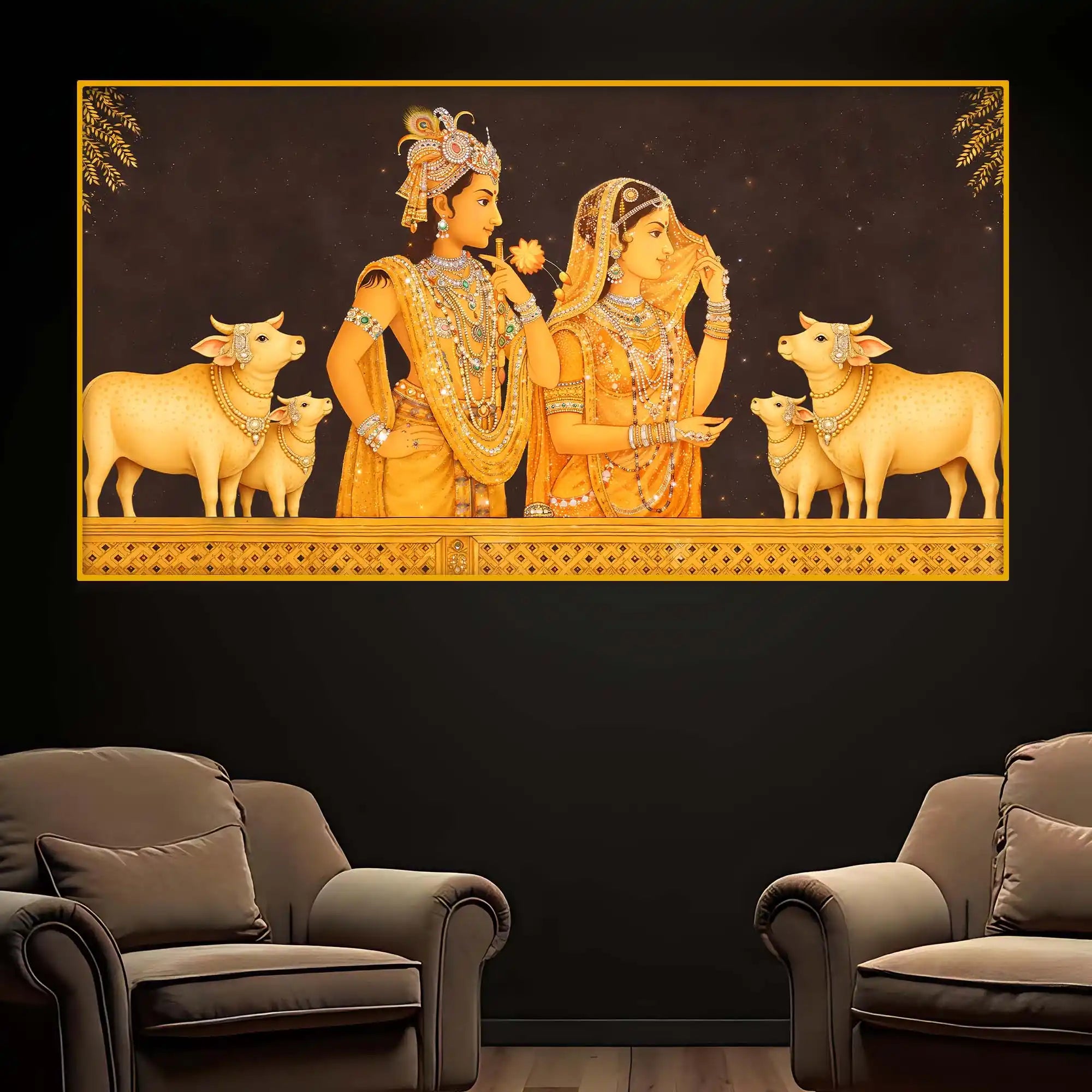 Luxury Radha Krishna Crystal Glass Wall Painting for Temple Theme Decor