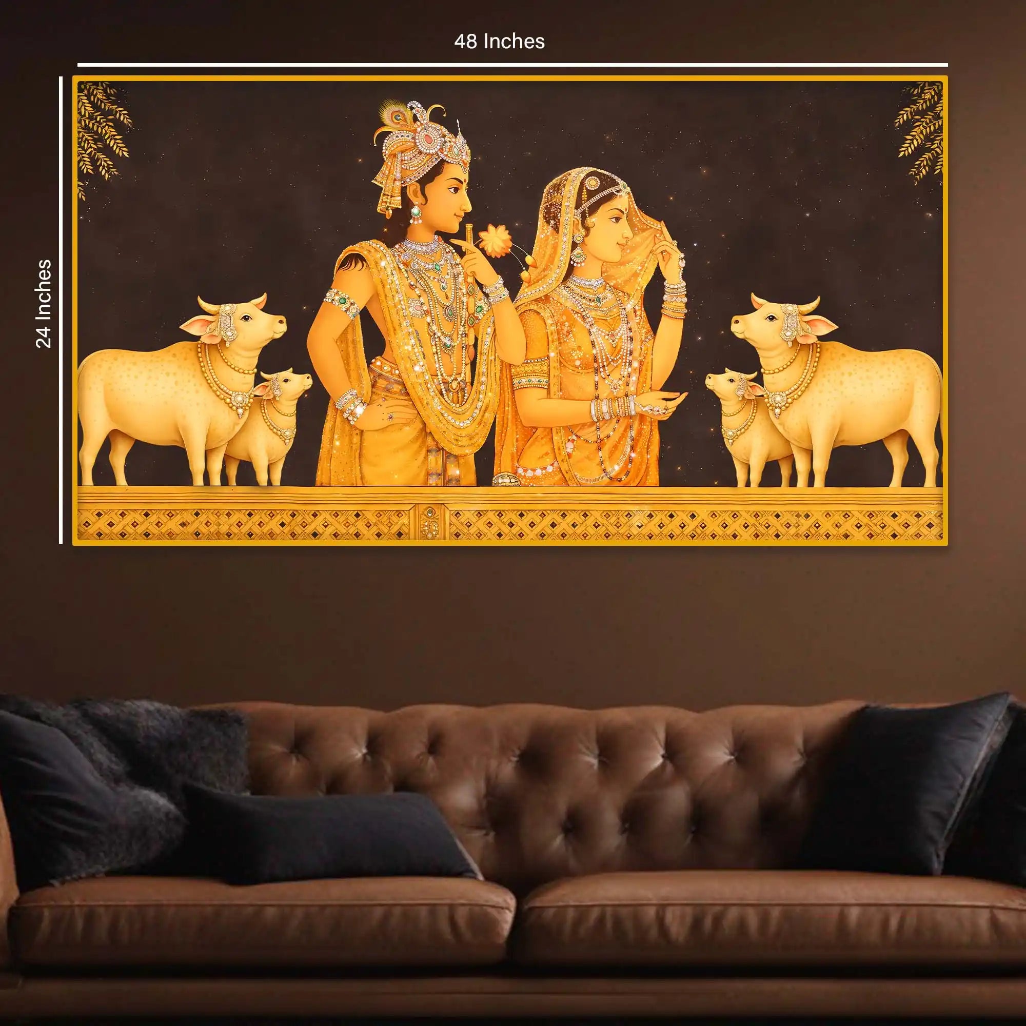 Luxury Radha Krishna Crystal Glass Wall Painting for Temple Theme Decor