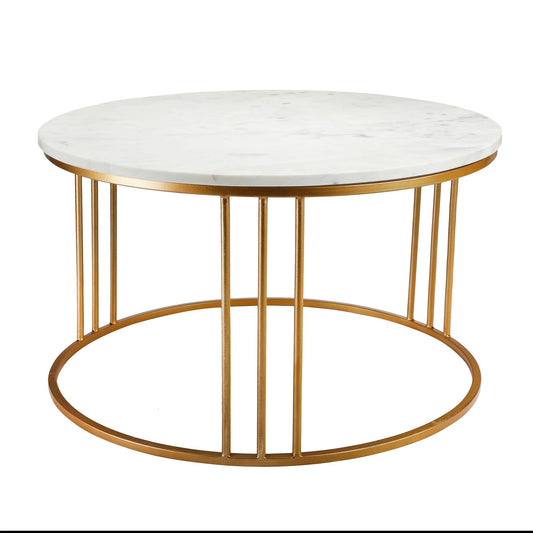 Luxury Round Marble White Matte Finish Metal Center Table - Decor Smart
