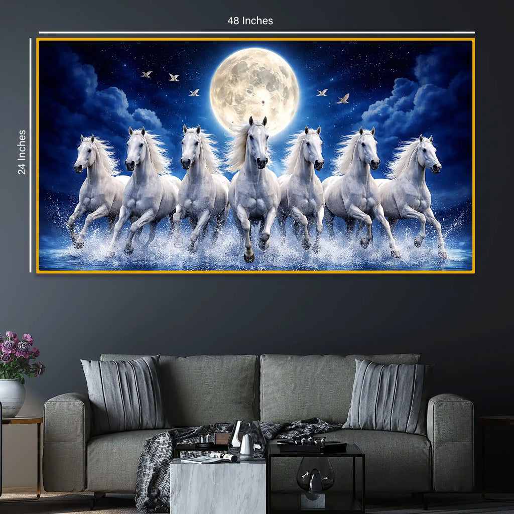Luxury Running White Horses Crystal Glass Wall Painting