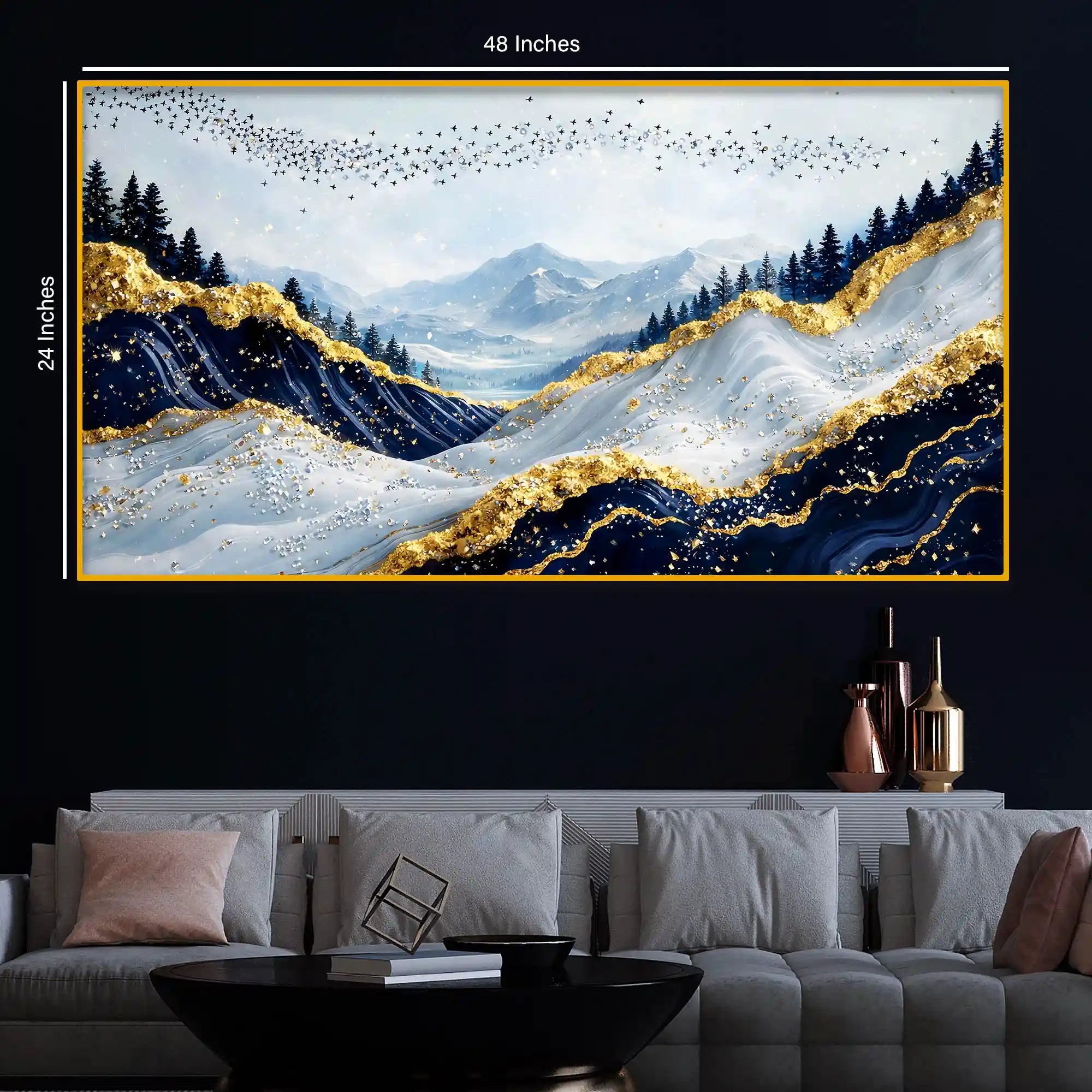 Luxury Scenic Mountain & Birds Wall Décor Crystal Glass Painting