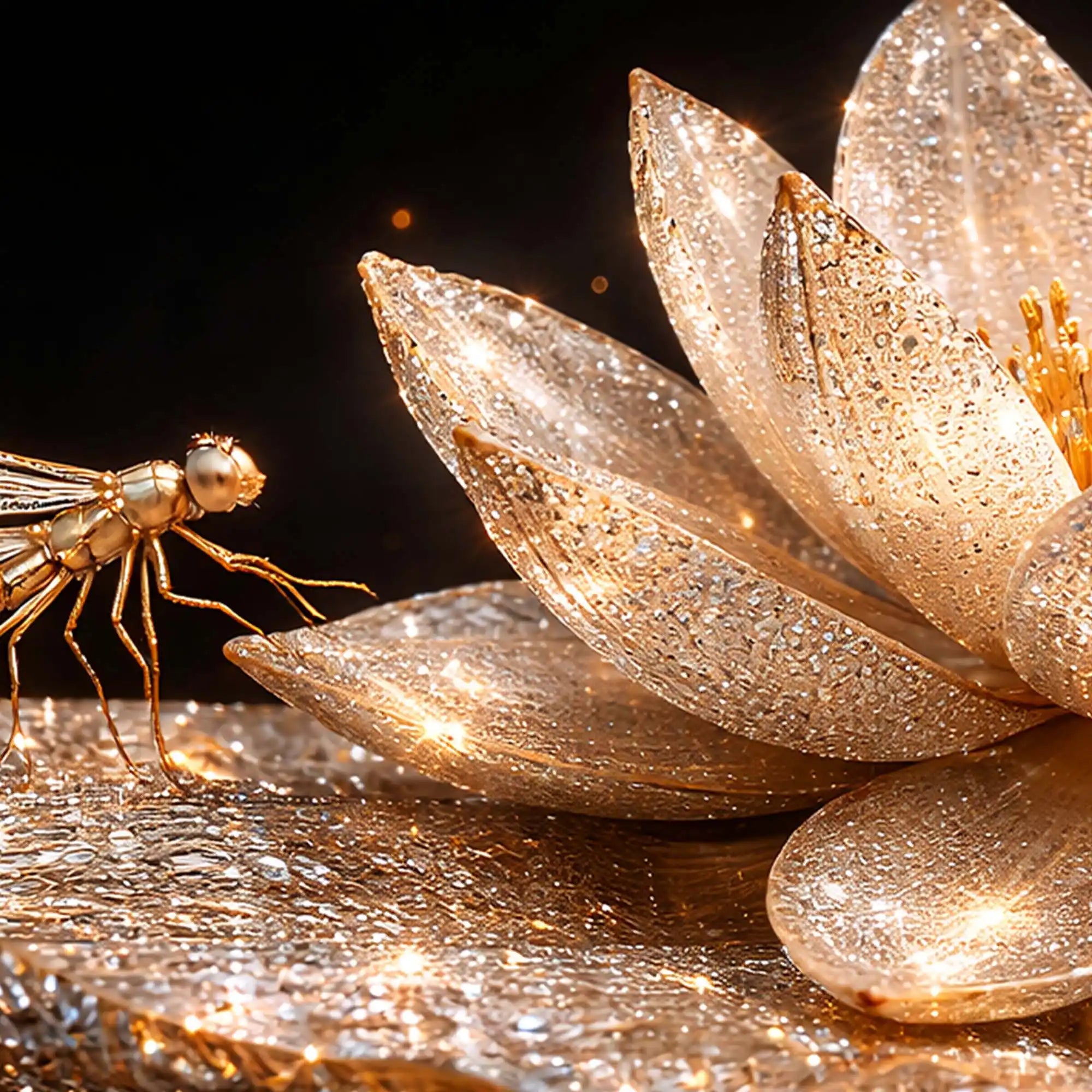 Luxury Shimmering Lotus Flower Crystal Glass Wall Painting for Premium Wall Décor