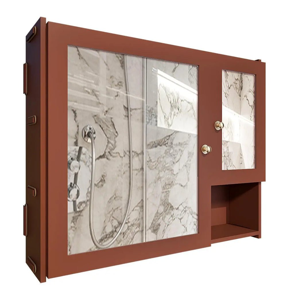Luxury Stylish Wooden Bathroom Storage Cabinet with Mirrors & 5 Spacious Shelves with Brown Finish - Decor Smart