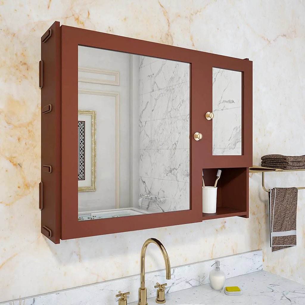 Luxury Stylish Wooden Bathroom Storage Cabinet with Mirrors & 5 Spacious Shelves with Brown Finish - Decor Smart