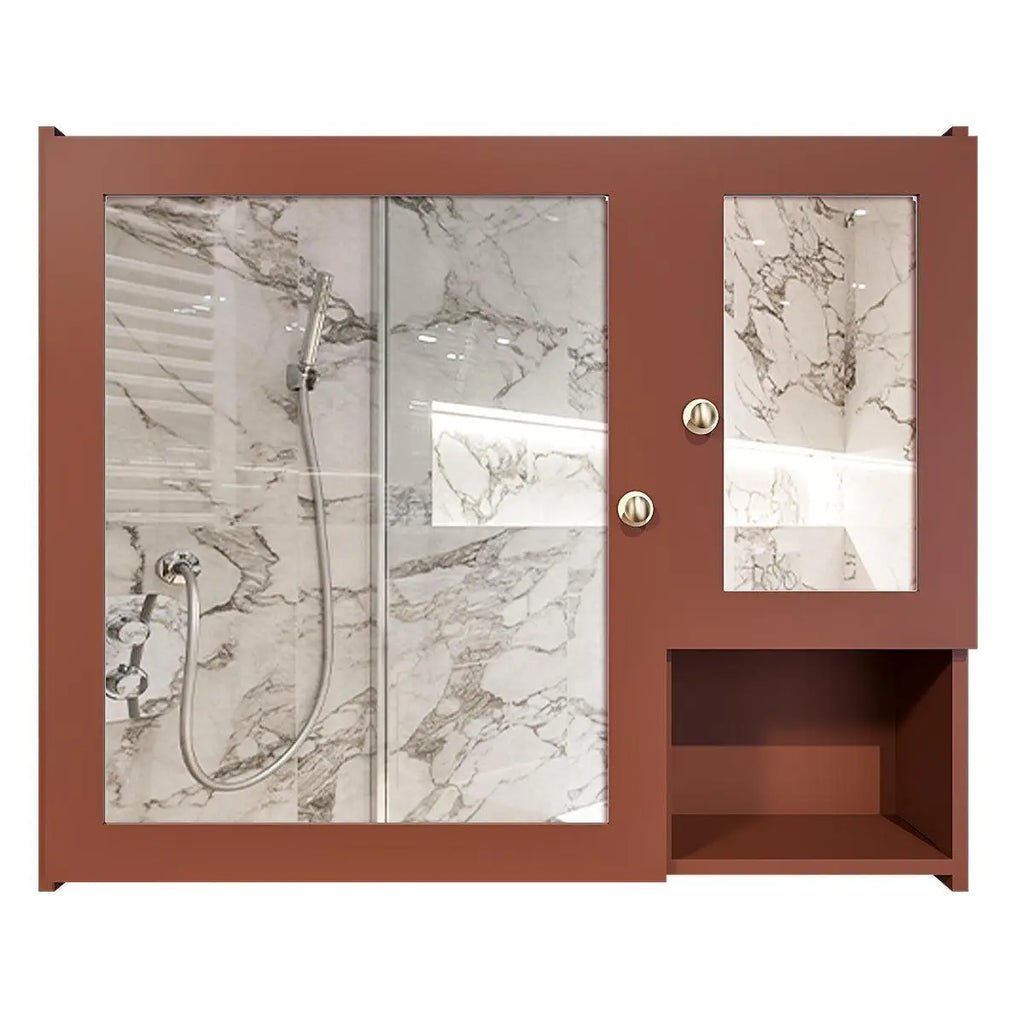 Luxury Stylish Wooden Bathroom Storage Cabinet with Mirrors & 5 Spacious Shelves with Brown Finish - Decor Smart