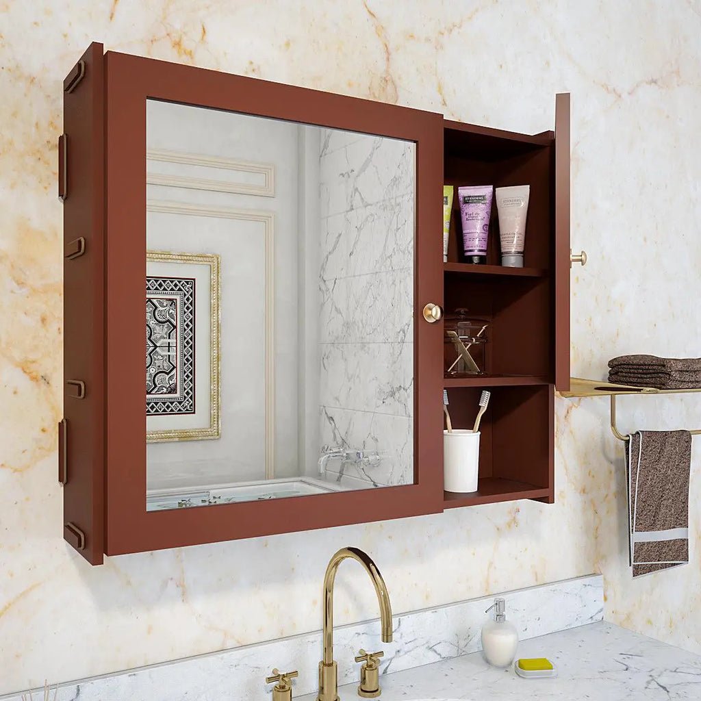 Luxury Stylish Wooden Bathroom Storage Cabinet with Mirrors & 5 Spacious Shelves with Brown Finish - Decor Smart