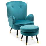 Luxury Turquoise Comfy Velvet Lounge Chair with Ottoman - Decor Smart