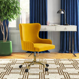 Luxury Yellow Velvet Comfy Armchair with Golden Base - Decor Smart