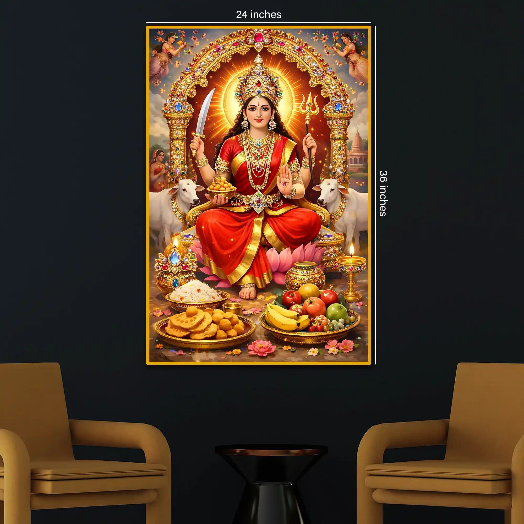 Maa Durga Wall Art Floating Frame Crystal Wall Painting