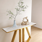 Modern Marble Console Featuring Bold Angular Gold Base with Artistic Flair