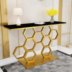 Honeycomb Motif Artistic Golden Finish Metal Console Table