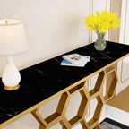 Honeycomb Motif Artistic Golden Finish Metal Console Table