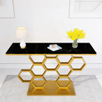 Honeycomb Motif Artistic Golden Finish Metal Console Table