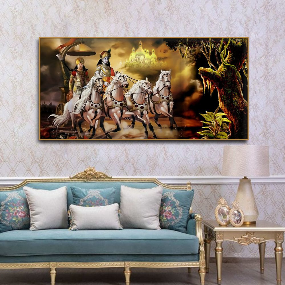 Mahabharat Shri Krishna and Arjun Premium Canvas and Wall Painting - Decor Smart