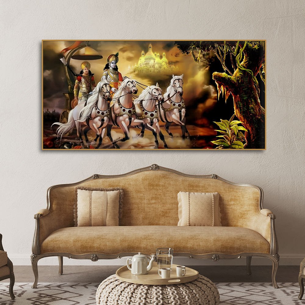 Mahabharat Shri Krishna and Arjun Premium Canvas and Wall Painting - Decor Smart
