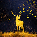 Majestic Golden Stag Under Moonlight Floating Frame Crystal Wall Painting Set of 3
