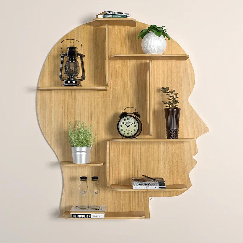 Man Backlit Designer Wooden Wall Shelf / Book Shelf, Light Oak Finish - Decor Smart