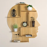 Man Backlit Designer Wooden Wall Shelf / Book Shelf, Light Oak Finish - Decor Smart