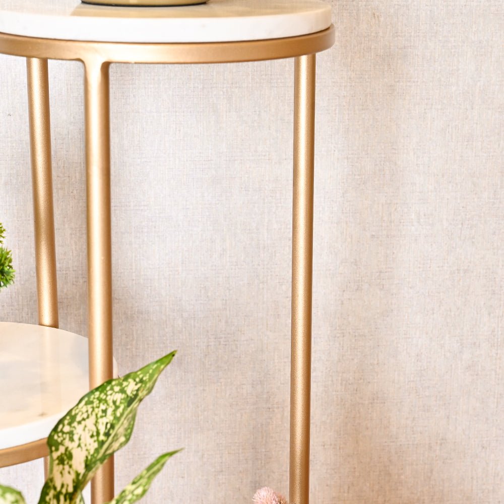 Metal Planter Stand With White Marble At Top - Decor Smart