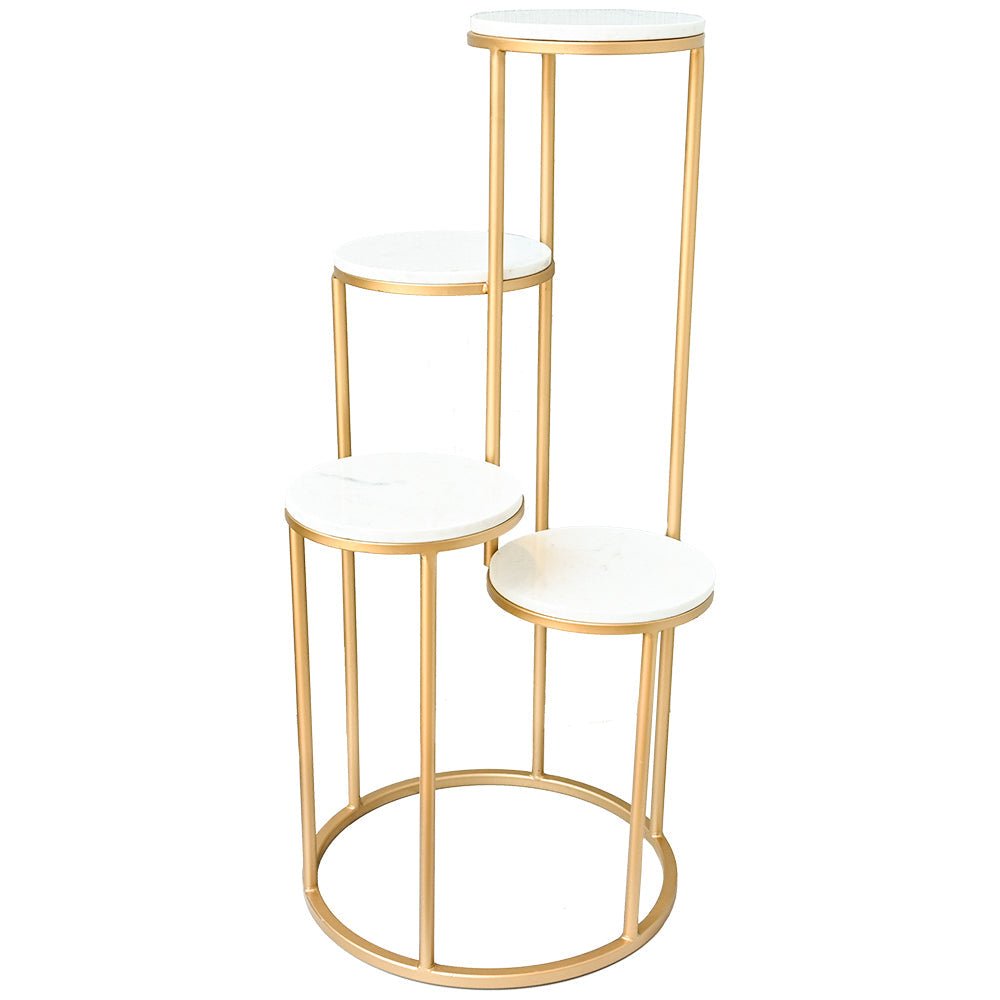 Metal Planter Stand With White Marble At Top - Decor Smart