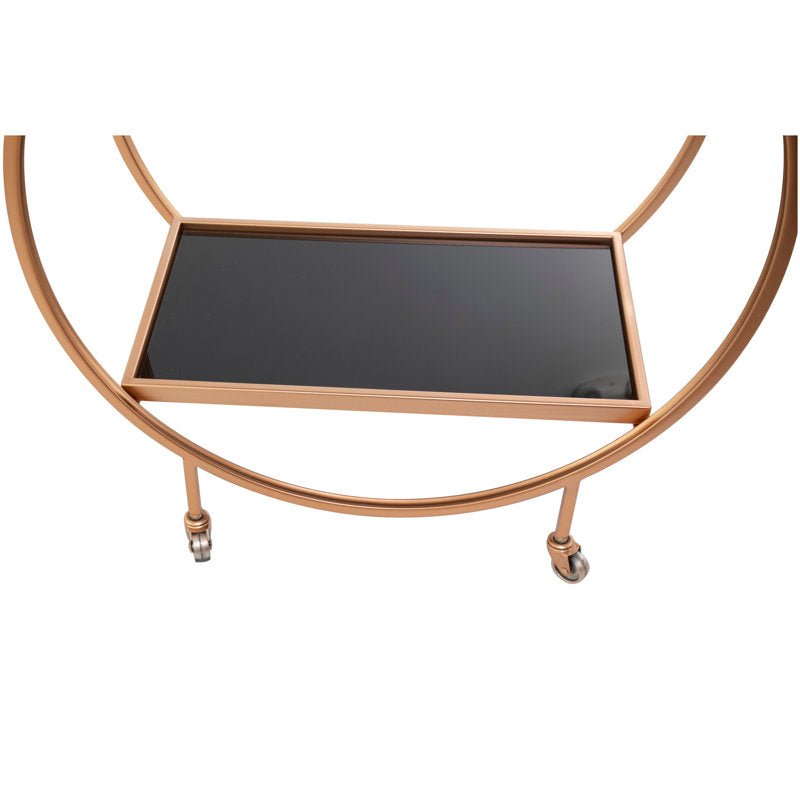 Metal Rolling 2 Mirored Shelves Bar Cart with Wine Glass Storage and Handle - Decor Smart
