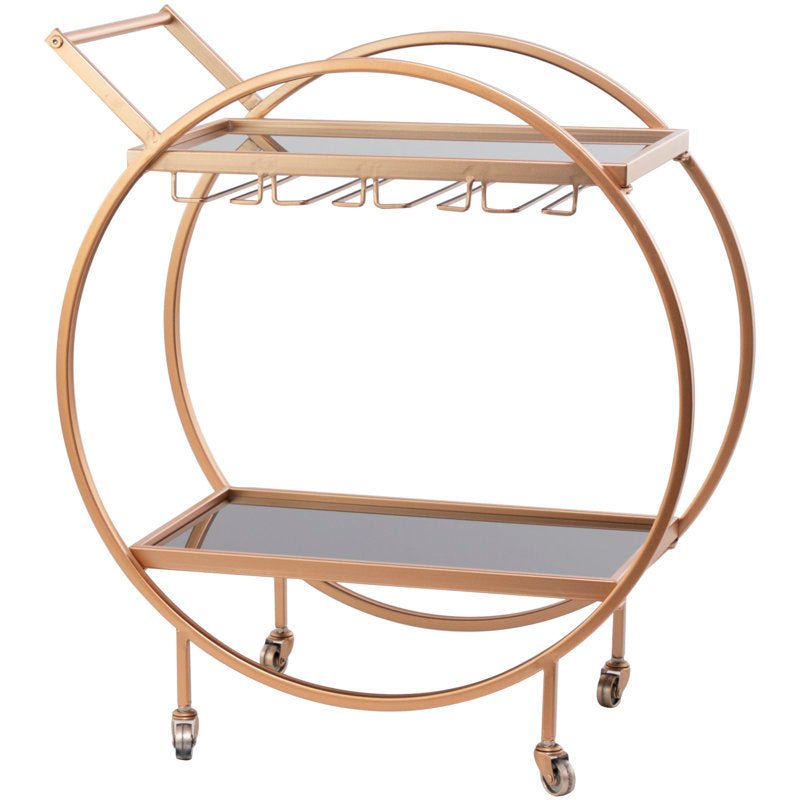 Metal Rolling 2 Mirored Shelves Bar Cart with Wine Glass Storage and Handle - Decor Smart
