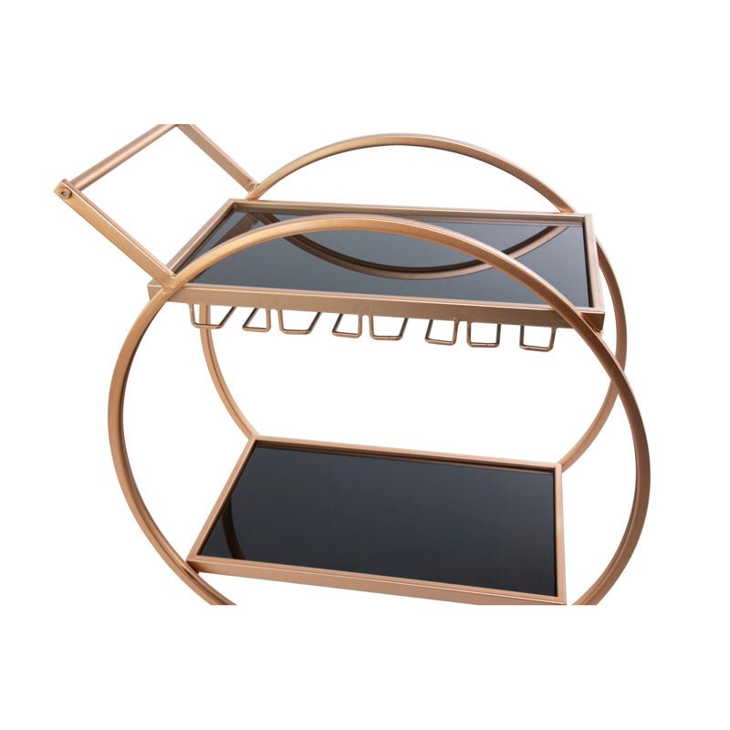 Metal Rolling 2 Mirored Shelves Bar Cart with Wine Glass Storage and Handle - Decor Smart