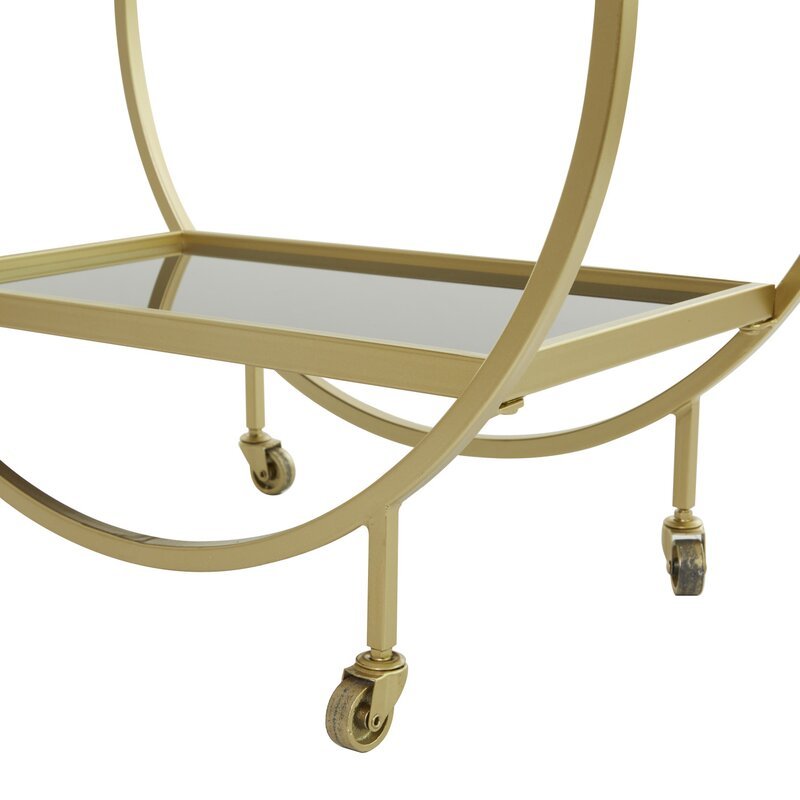 Metal Rolling 2 Mirored Shelves Bar Cart with Wine Glass Storage and Handle - Decor Smart