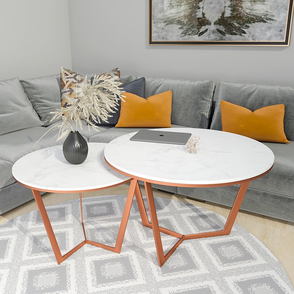 Metallic Nesting Center Tables of Copper Luxe Base Set of 2 - Decor Smart