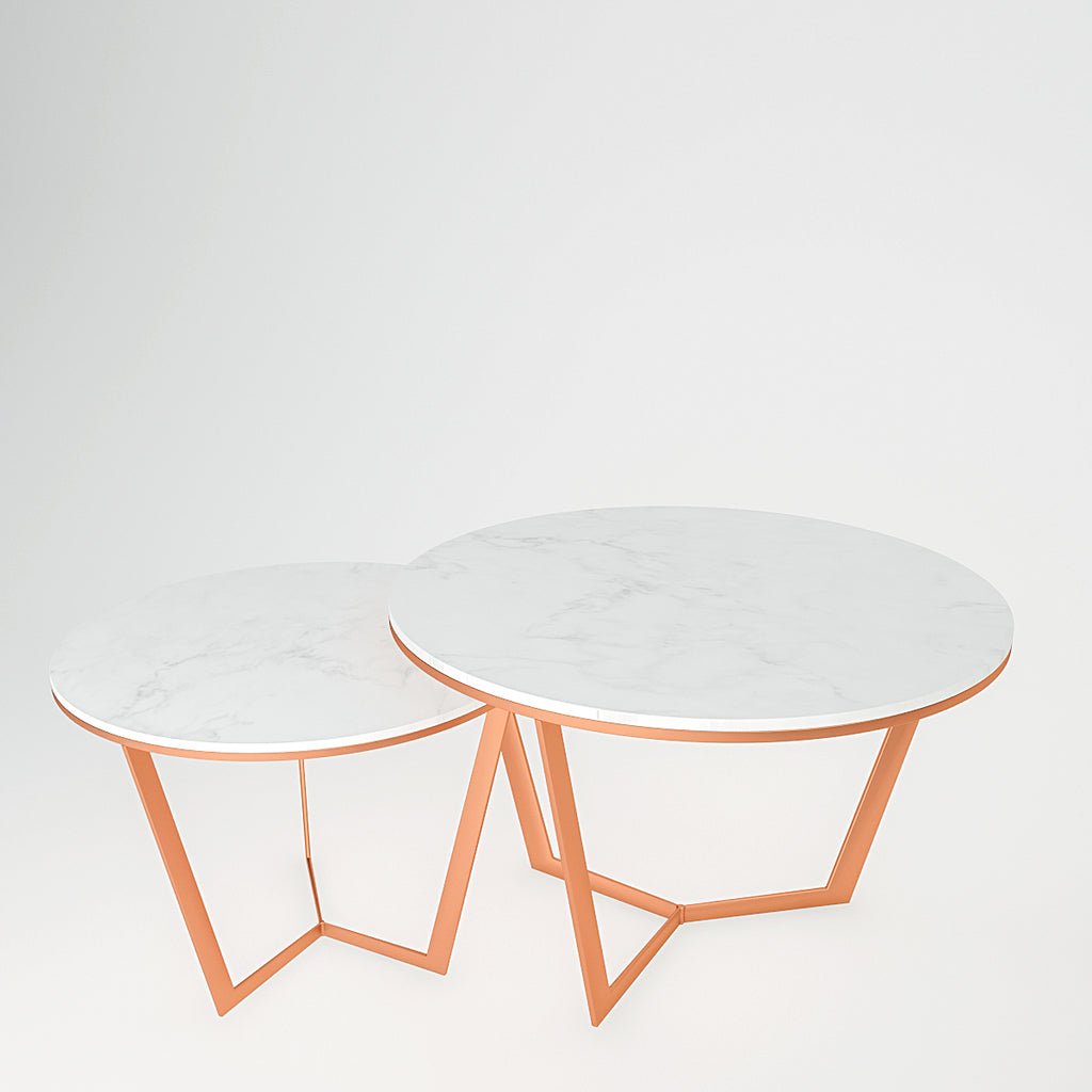 Metallic Nesting Center Tables of Copper Luxe Base Set of 2 - Decor Smart