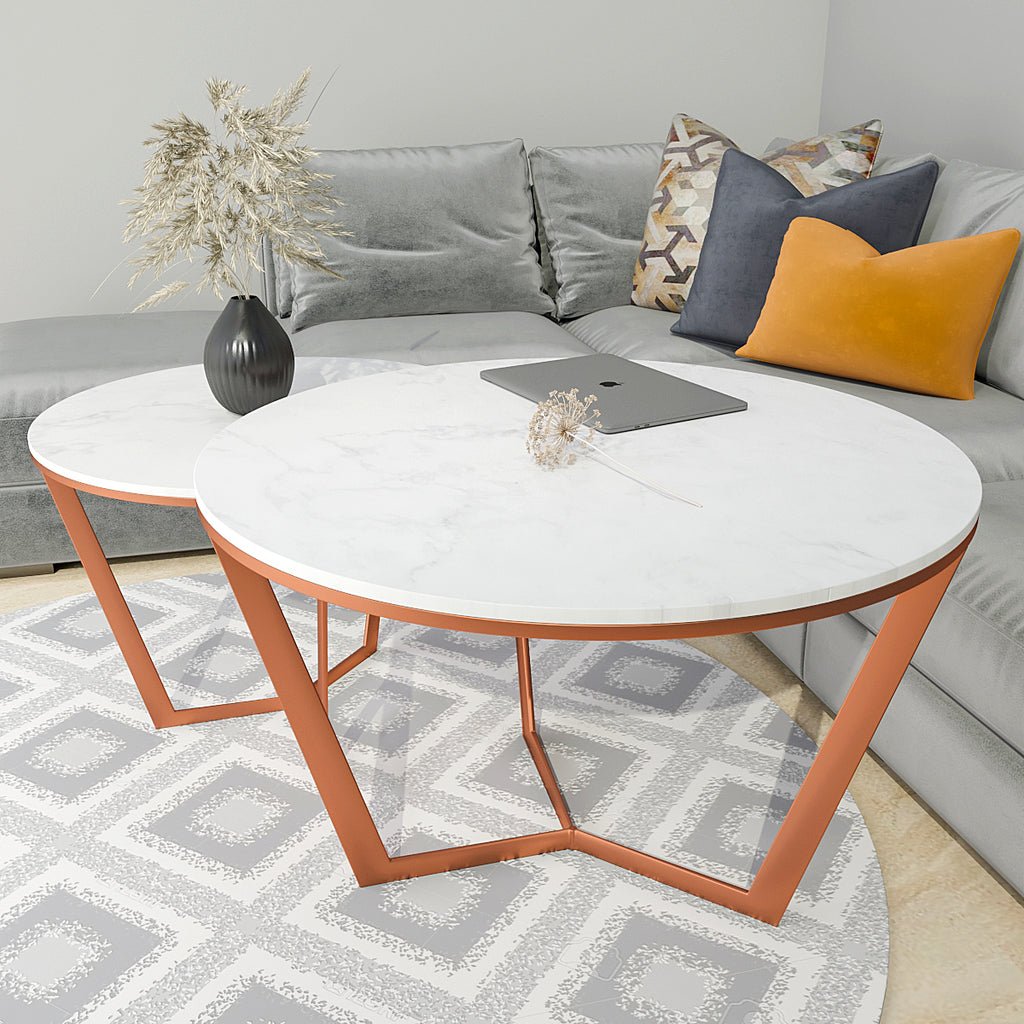 Metallic Nesting Center Tables of Copper Luxe Base Set of 2 - Decor Smart