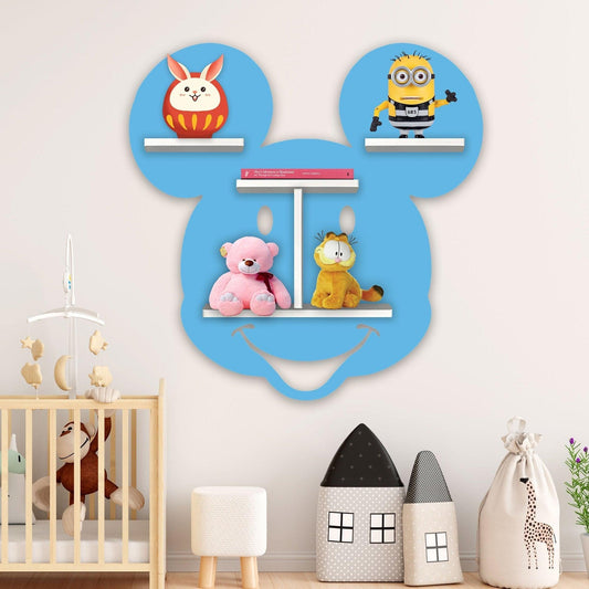 Mickey Mouse Face Shape Wooden LED Light Wall Shelf for Kids - Decor Smart