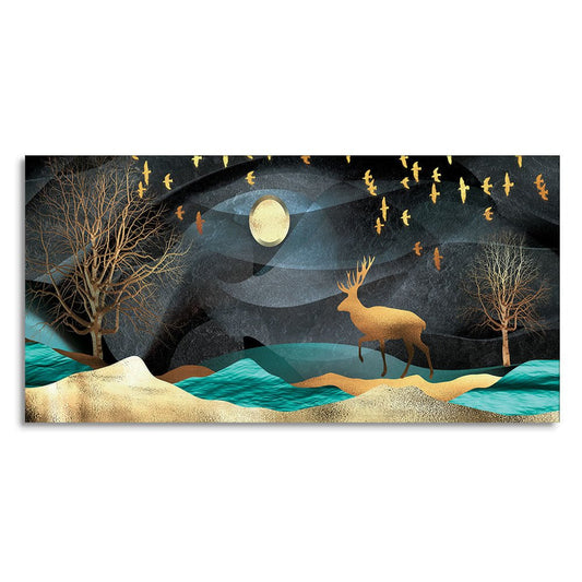 Midnight Golden Deer Scenery Premium Canvas Wall Painting - Decor Smart