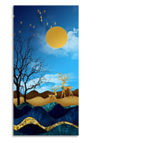 Midnight Golden Deers Scenery with Moon Premium Canvas Wall Painting - Decor Smart