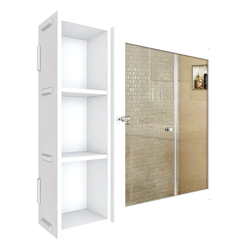 Minimal Design Wooden Bathroom Cabinet Mirror with 5 Spacious Shelves with White Finish - Decor Smart