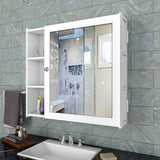 Minimal Design Wooden Bathroom Cabinet Mirror with 5 Spacious Shelves with White Finish - Decor Smart