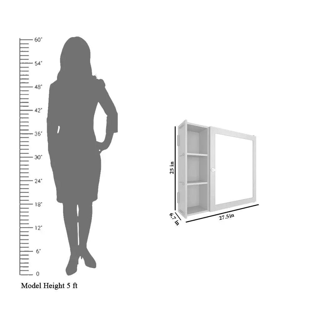 Minimal Design Wooden Bathroom Cabinet Mirror with 5 Spacious Shelves with White Finish - Decor Smart