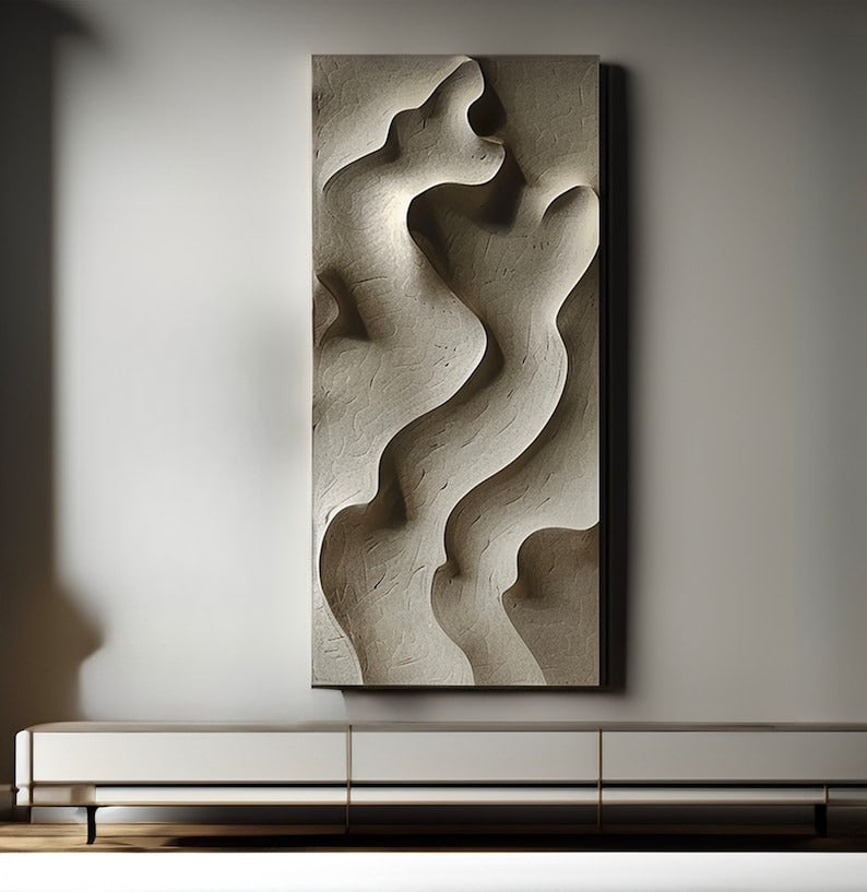 Minimalist 3D Wall Panel with Flowing Curves in Neutral Tone