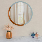 Minimalist Copper & Silver Finish Round Wooden Wall Mirror - Decor Smart