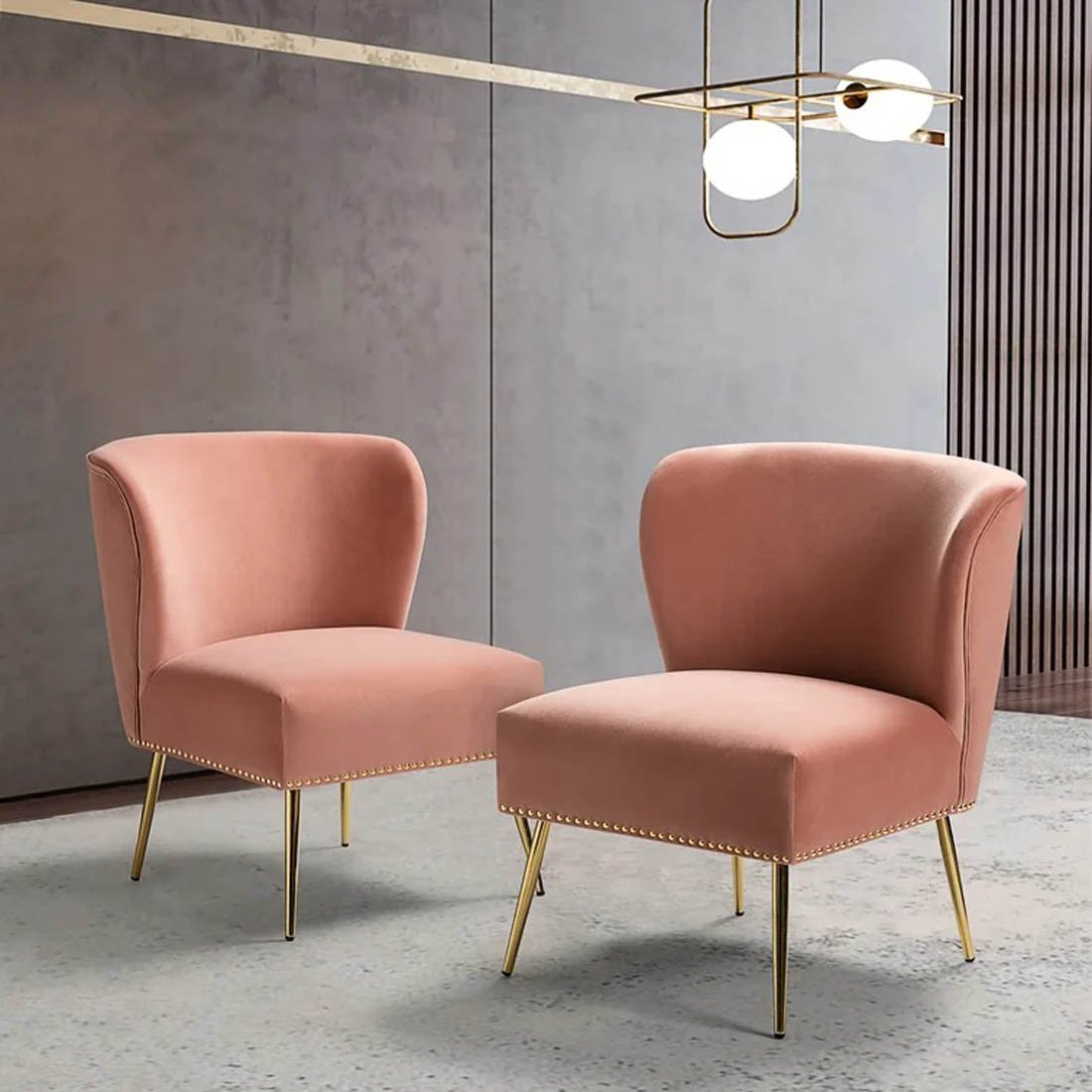 Minimalist Design Baby Pink Velvet Lounge Chairs Set Of 2 - Decor Smart