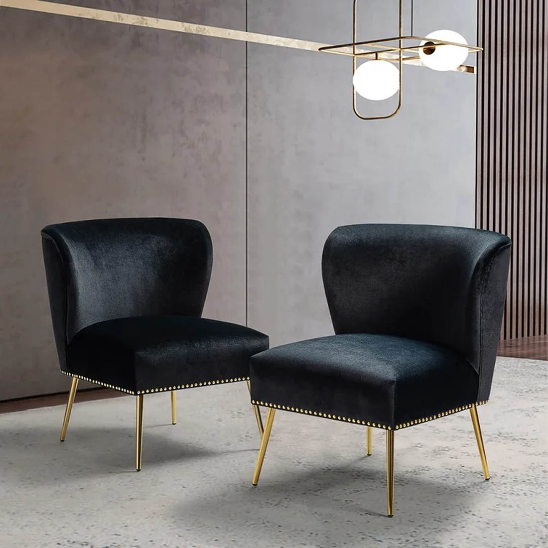 Minimalist Design Green Velvet Lounge Chairs Set Of 2 - Decor Smart