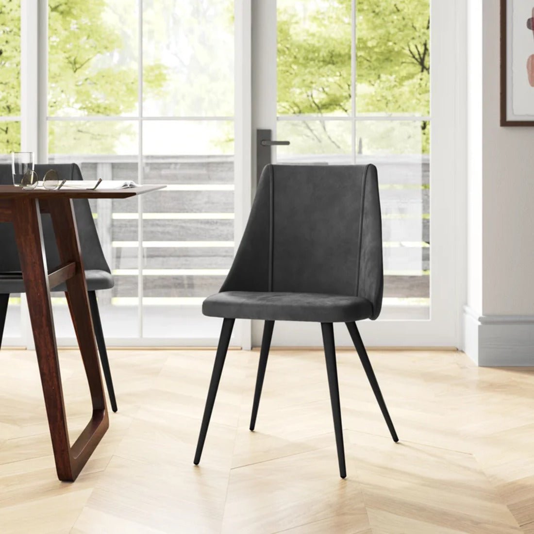 Minimalist Design Grey Velvet Dining Chair - Decor Smart