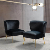 Minimalist Design Jet Black Velvet Lounge Chairs Set Of 2 - Decor Smart